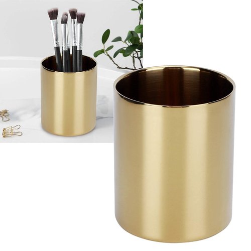 TOPINCN Stainless Steel Pen Holder Flower Vases Pen Makeup Brush Container Pencil Cup Desk Organizer(Gold)