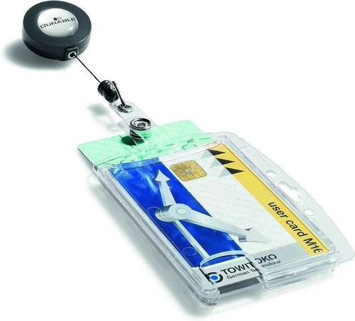 Durable Shell-Style Security ID Pass Holder 2.75" x 4.00" Inches with Retractable Badge Reel Transparent - Pack of 10 Badges - Perfect for Holding Swipe Cards, ID Cards and More.