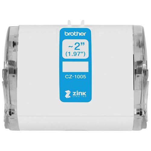 Brother Genuine CZ-1005 continuous length ~ 2 (1.97”) 50 mm wide x 16.4 ft. (5 m) long label roll featuring ZINK Zero Ink technology
