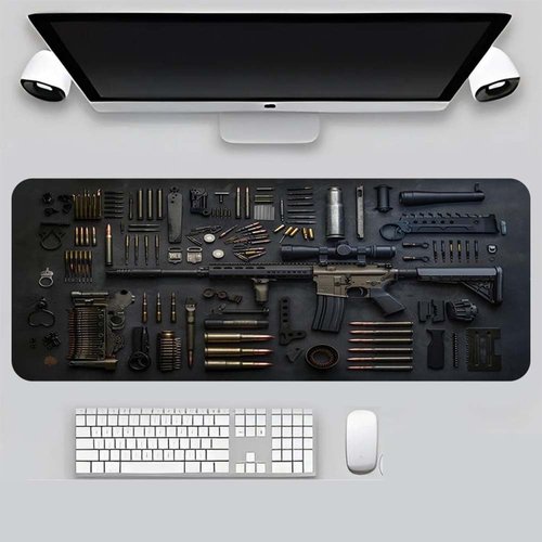 Cool Military Weapon Build Weapon Parts Display Large Gaming Mouse Pad, Stylish Desk Protector with Non-slip Rubber, Multi-size for Laptop & Desktop Use, Desk Mat for Keyboard and Mousepad(Style A Thi