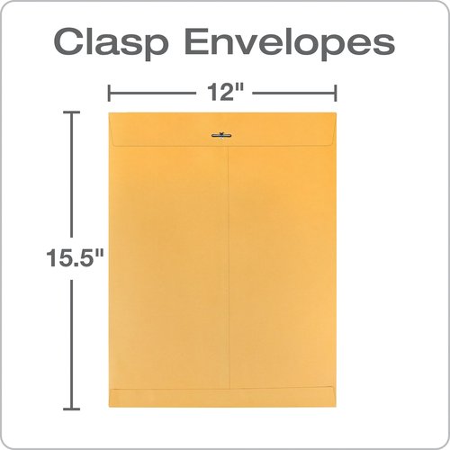 Quality Park Clasp Envelopes, 12 x 15-1/2 with Deeply Gummed Flaps for Permanent Secure Seal, Great for Filing, Storing or Organizing Documents, 28 lb. Brown Kraft, 100 per Box (QUA37910)