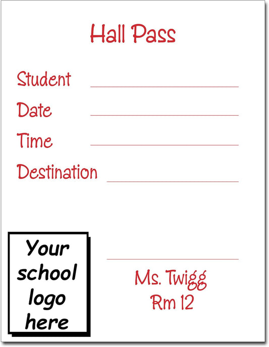 Your School's Logo Mascot Hall Pass - Personalized Teacher Late Pass | Small Size