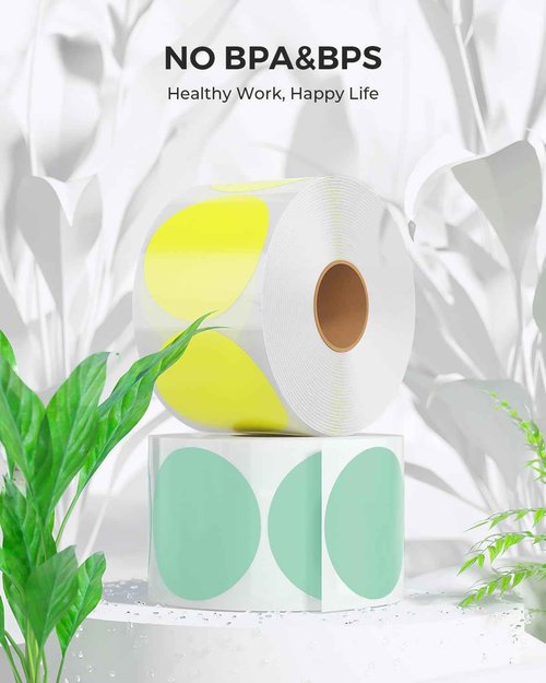 MUNBYN 2 Inch Circle Color Thermal Sticker Labels, Self-Adhesive Round Direct Thermal Labels, Multi-Purpose Roll Thermal Stickers for Business-4500 Labels/6 Rolls, 6 Colors