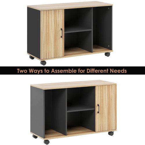 SogesHome Office File Cabinet, Mobile Lateral Filing Cabinet with 1-Door, Storage Cabinet with Lockable Wheels for Home, Office, School, Black&Brown