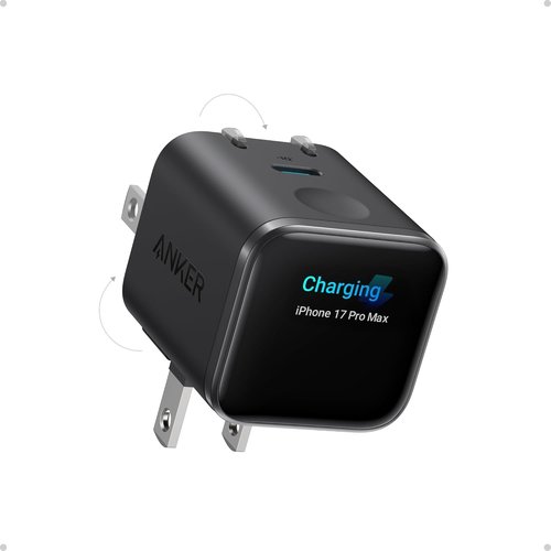 Anker 45W GaN Fast Charging USB-C Charger - Smart Display with 180° Foldable Plug for iPhone 17/16/15