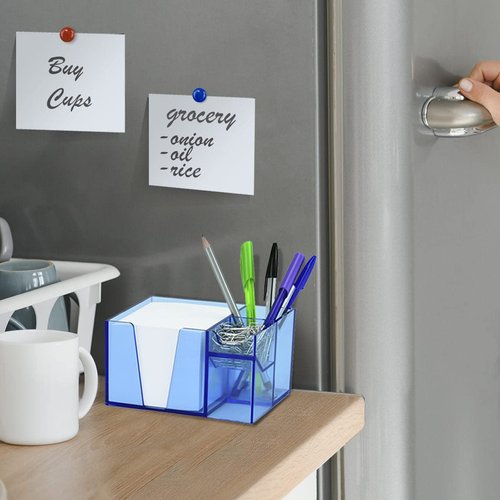 Acrimet Desktop Organizer Pencil, Pen, Paper, Clip, Caddy Holder (Plastic) (White Paper Included) (Clear Blue Color)