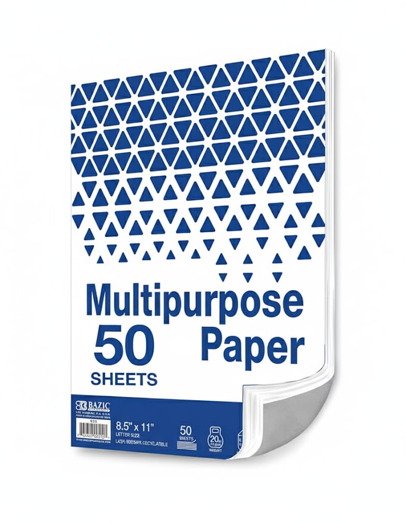 BAZIC Products 50 Count White Multipurpose Paper, for Printing Office School