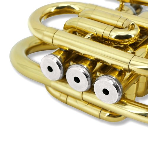 YoungMonic Pocket Trumpet Bb Flat Brass Trumpet for Beginner Student with 7C Mouthpiece Carrying Hard Case Cleaning Cloth Gloves