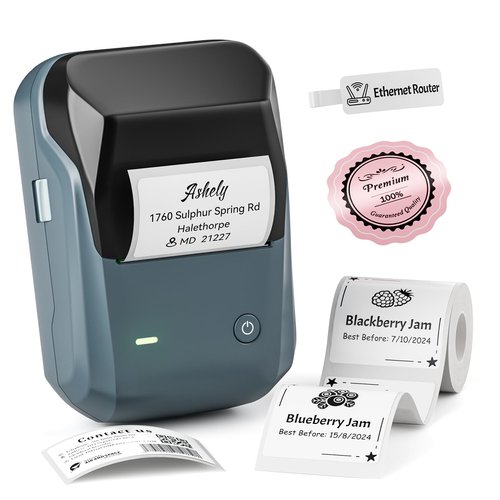 NIIMBOT B1 Label Maker Machine with Tape, 2 Inch Portable Label Printer, Bluetooth Thermal Label Printer with Multiple Templates for Small Business,Office,Home,School (Blue, 1 Printer+1 Roll Label)