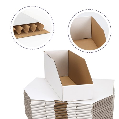 EXYGLO Cardboard Boxes, Pack of 35 Corrugated Storage Bins 12x4x4.5inch Pantry Organizer Bins for Shelves Garage Office Organization