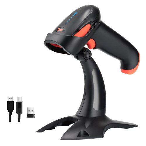 Tera Barcode Scanner Wireless 1D 2D QR with Stand: Battery Level Indicator 3 in 1 Works with Bluetooth 2.4G Wireless USB Wired Handheld Bar Code Reader with Vibration Alert HW0002 Orange