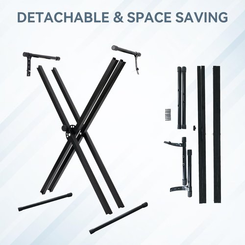 Imseigo Keyboard & Bench Set Sturdy Double-X Keyboard Stand Portable Adjustable Digital Piano Stand with Locking Straps, Keyboard Sticker, Anti-slip Foot Mats Black