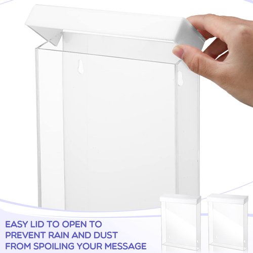 Remerry 4 Pcs Outdoor Brochure Holder 8.5 x 11 Inch Waterproof Acrylic Wall Mount Literature Box Dispenser with Lid, Clear Real Estate Brochure Box Holder for Document Pamphlet Display (White)