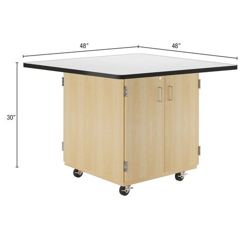 Diversified Spaces Intermix Mobile Collaboration School Workstation, 48"x48"x30'' Cabinet W/Adj. Shelf, Top Erasable, Edge Black, Solid Oak, 4 Casters, Makerspace, Art, Classroom