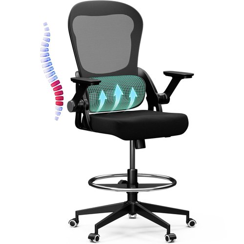 Frylr Office Drafting Chairs Adjustable Height - Extended Height Office Chairs with Ergonomic Lumbar Support, Tall Desk Chair for Standing Desk, Counter Height Chair with 400 LB Capacity, Black