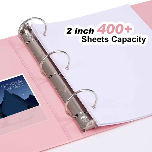 COMIX Standard 3 Ring Binder 2 inch with Clear View Cover, 2" Round Ring View Binder Holds 400 Sheets of US Letter Size Paper, 6 Pack (Pink)
