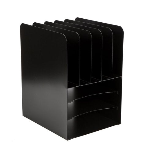 Huron Desktop File Binder Organizer Storage, Combination Vertical 5/Horizontal 3 Slot Compact Letter Tray, Black Steel