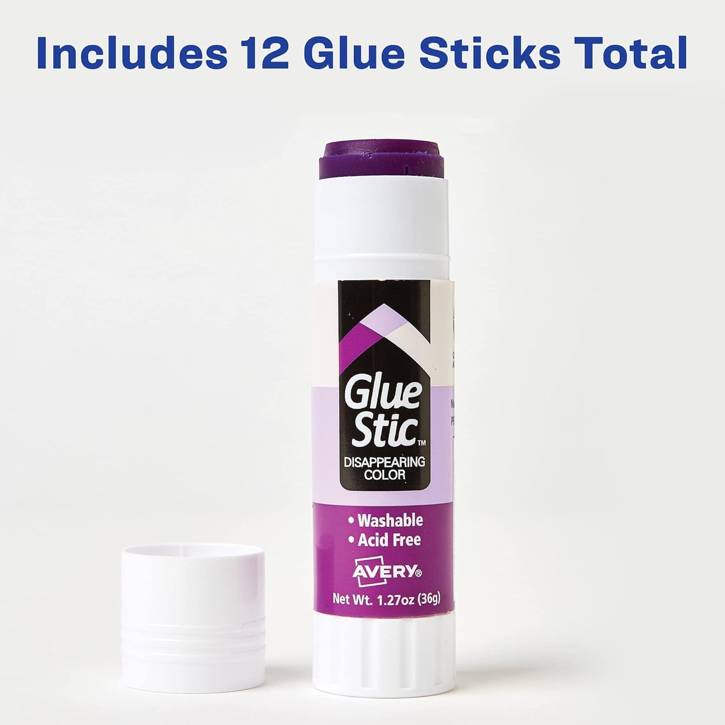 Avery Glue Stic - Disappearing Purple Washable Glue - 1.27oz, 6 Sticks Per Pack, 2-Pack Total 12