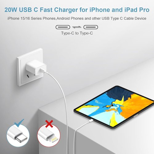 iPhone 17 Charger - Fast Charging USB-C Block with 6FT Cable for iPhone 17/16/15 Models