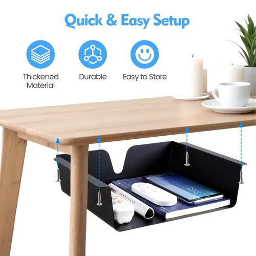 KHAMAL Under Desk Storage Shelf 2 Pack- Under Desk Drawer With Built in Cable Management For Home, Office, Gaming Setups, Kitchen (Black)