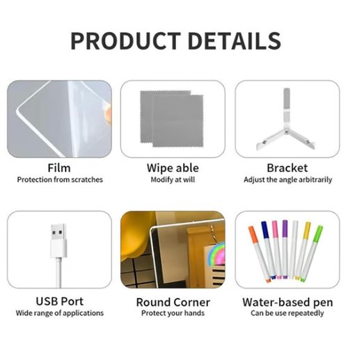 Cosmody Lumiboard LED Drawing Board, Lumi Board LED Drawing Tablet, Doodle Glow LED Note Board, Home and Oak Creative Magic Board with 12 Colors, Light Up Acrylic Dry Erase Board (7.9*11.9in +12 pens)