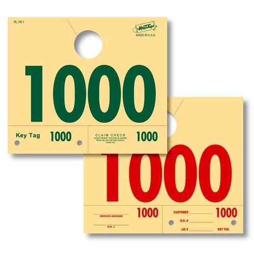 1000 Automotive Service Dispatch Numbers Mirror Hang Tags Numbered 1000-1999 RL78 Style Red Green Service Dispatch Numbers Manilla Card Stock with 1.25 Slotted Hang Cutout