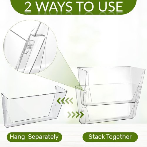 Threehoney 6 Pcs Legal Size Clear Single Pocket Wall Mount File Holder Plastic Hanging Wall Organizer with Double Sided and Screws Wall Mount Mails Magazines Organizer for Office and Home