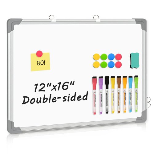 AMUSIGHT Double-Sided White Board, 16" x 12" Dry Erase Board Small Whiteboard for Wall Magnetic Hanging White Board Dry Erase for College Dorm Room, School, Home, Office