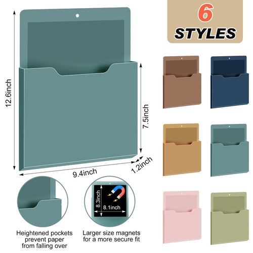 Fuutreo 6 Pcs Magnetic Wall File Organizer Magnetic Wall File Holder Refrigerator Magazine Holder for Mail Letters Paper(Mocha Mousse Color,10 x 13 Inch,Vertical)