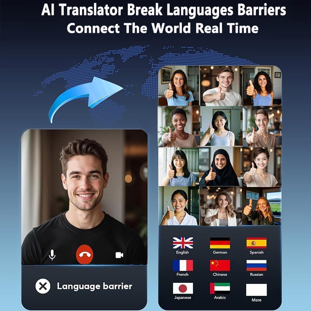 Skiennix AI Translation Earbuds - Real-Time Translation in 144 Languages | 2-Pack Open Ear Wireless for Travel & Business