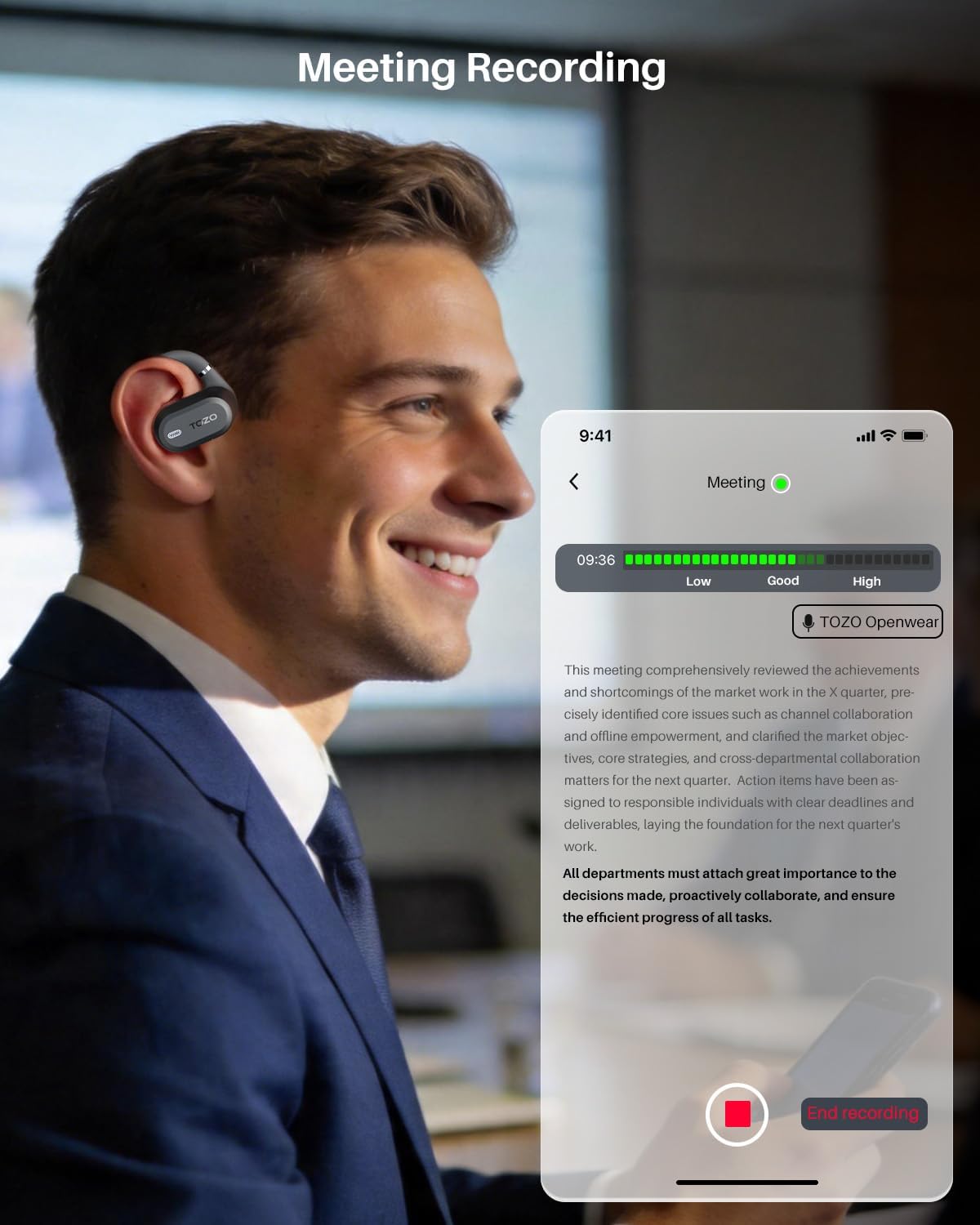 TOZO OpenWear AI Translation Earbuds - Real-Time 145+ Languages, 60H Battery Life, Bluetooth 5.4
