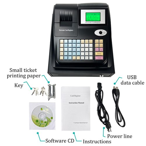 Gqudyi Electronic Cash Register Cash Drawer Money Box,Commercial Electronic Pos System Cash Register,Small Business Cash Registers,48 All English Keyboards,for Supermarkets and Grocery Stores