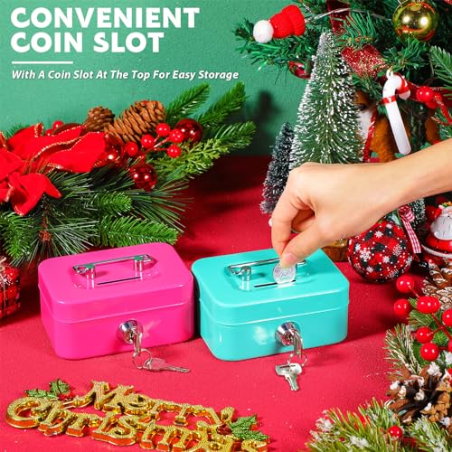 Tandefio 4 Pcs Small Cash Box with Lock – Mini Metal Money Box 11.5 x 8.5 cm (Black, Green, Gray, Pink)