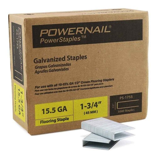 Powernail PS1755 15.5 Gauge 1-3/4 Inch Length 1/2 Inch Crown Hardwood Flooring Collated Galvanized Staples (Box of 5000)