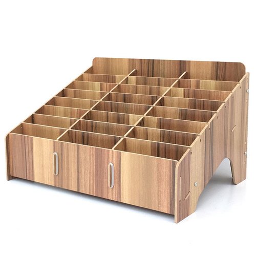 XICHENGSHIDAI Cell Phone Storage Box, 24 Compartment Classroom Holder, Mobile Phone Desktop Organizer Caddy and Ink Pad Organizer for Office and School Supplier - Brown