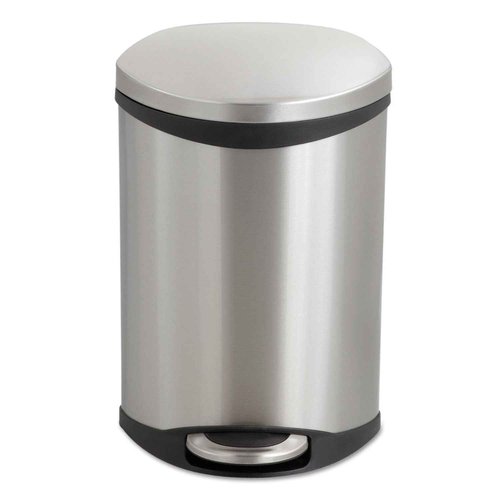 Safco Ellipse Step On Plastic Trash Can with Foot Pedal, 3 Gallon Garbage Can for Kitchen, Bedroom, Office, Hands Free, Stainless Steel