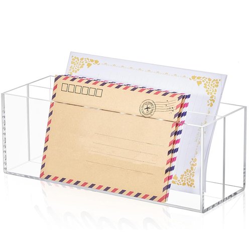 Miggrod Acrylic Mail Organizer, Mail Holder Countertop with 2 Slots, Desk Letter Storage Organizer for Office, Home, School, Clear