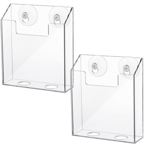 Thyle 2 Pcs Acrylic Brochure Holders Suction Cup Display Racks Wall Window or Glass Mount Clear Organizer Brochure Hanging Pamphlet Holder for Flyer Magazine File Display Book(7.25" X 6.25" X 2")