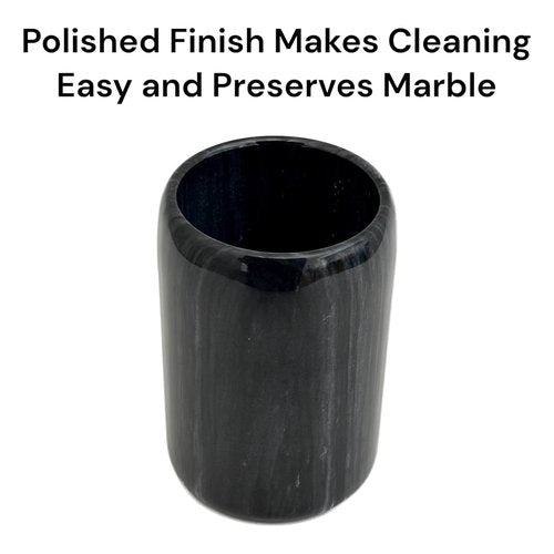 Hapton House Black Natural Marble Pen Holder - Pencil Holder - Makeup Brush Holder - Toothbrush Holder - Office and Bathroom Organizer - Home Décor