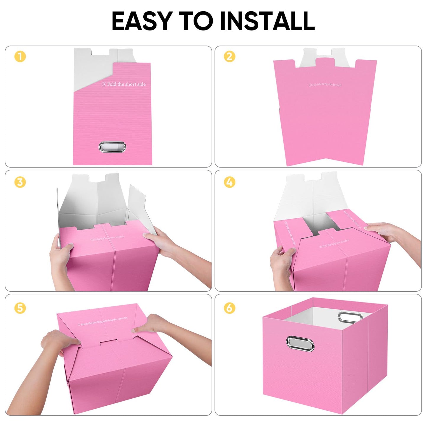 BALEINE File Organizer Box, Cardboard File Folder Organizer with Handle for Letter Size, Portable Collapsible Hanging Filing Box for Home Office Document Storage (4 Pack, Large Pink)