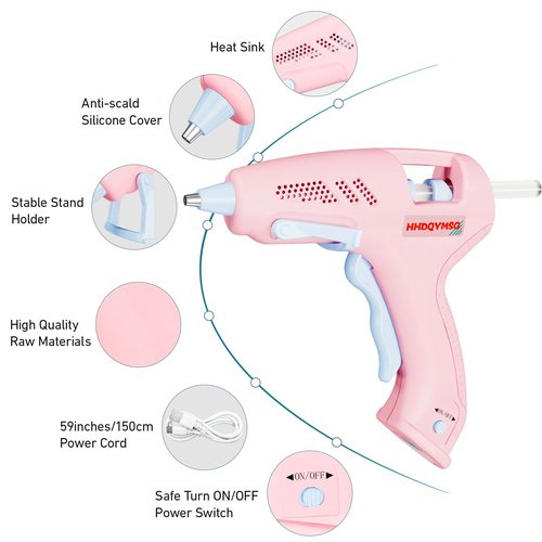 HHDQYMSG Cordless Hot Glue Gun, 20W Hot Glue Gun with 30PCS Premium Glue Sticks & 1m USB-C Cable, 2000mAh Built-in Battery Suitable for School Craft, Home Repair, DIY