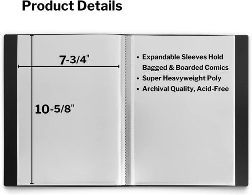 Dunwell Comic Book Storage Album - Acid-Free Binder with 6 Heavyweight Sleeves | Clear View Cover