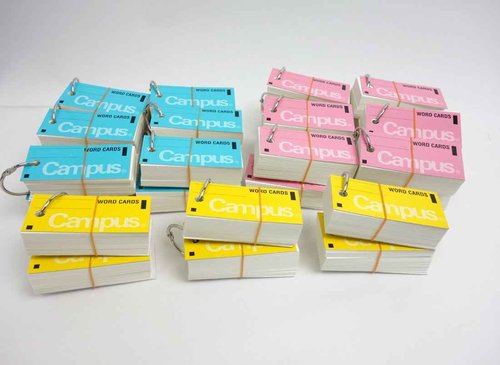 Kokuyo Campus Flash Cards with Binder Rings, Word Cards, Anki Cards, Mini Notecards, Medium Size 0.12''x 2.68'', 30 Packs in Blue, Pink and Yellow, Japan Import (TAN-101TSUME)
