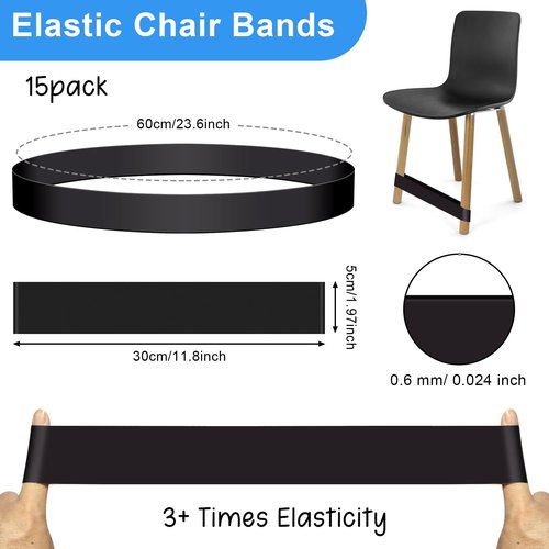 15 Pack Chair Bands for Kids with Fidgety Feet ADHD Tools, ROOKEA Fidget Chair Band for Sensory Improve Focus & Reduce Restlessness, Classroom Home Must Haves for ADHD ADD Autism, Alternative Seating