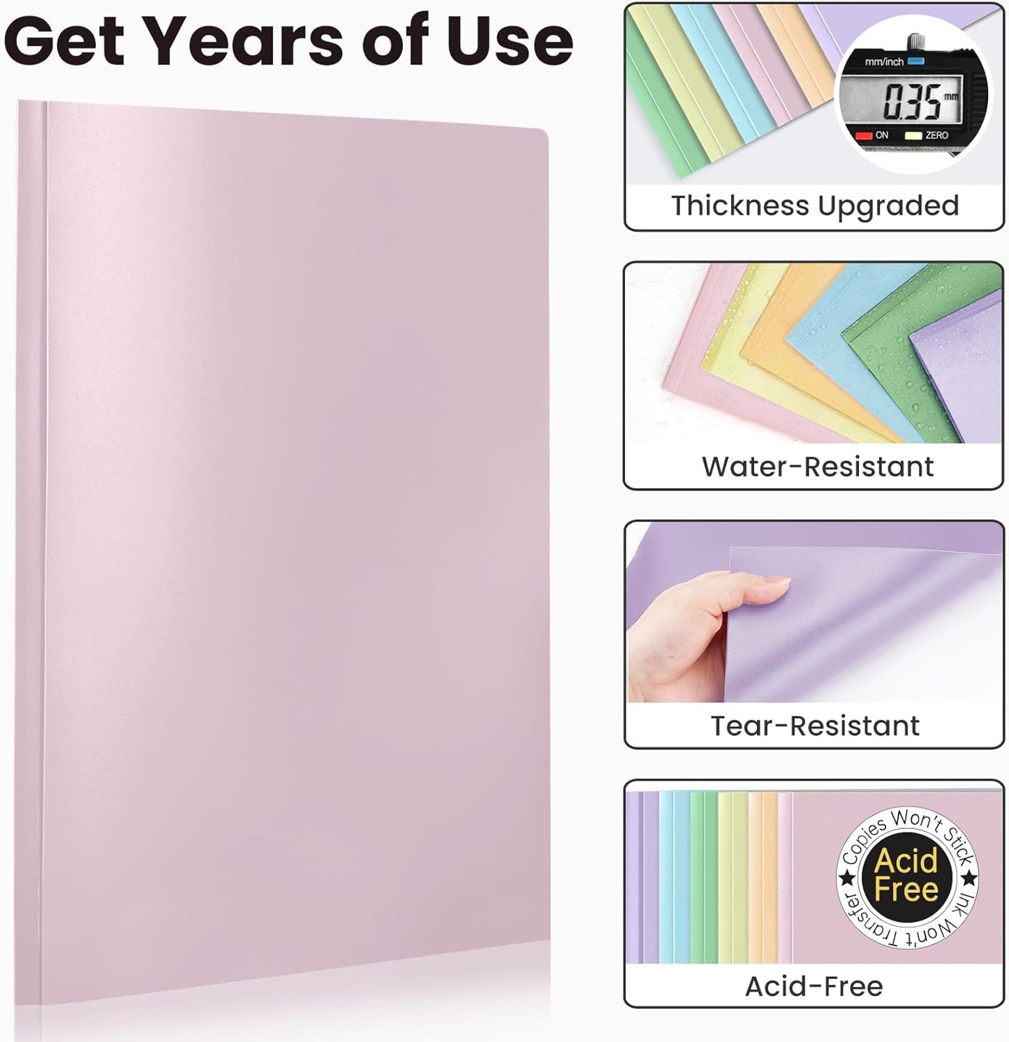 Sooez File Folders - 6 Pack Pastel Colors with Pockets & Prongs | Aesthetic School Supplies
