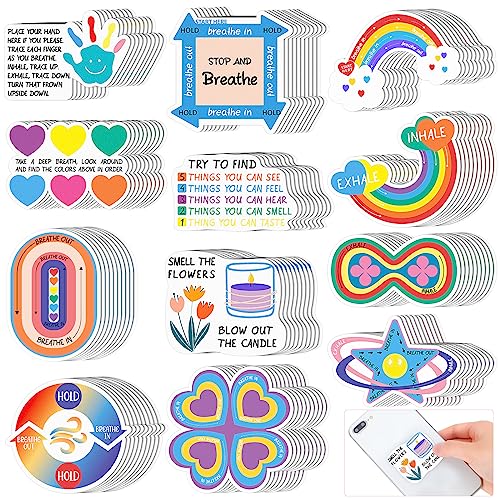 Fulmoon Cute Color Sensory Anxiety Stickers - Textured, 120 Pcs with Breathing Prompts & Grounding Techniques