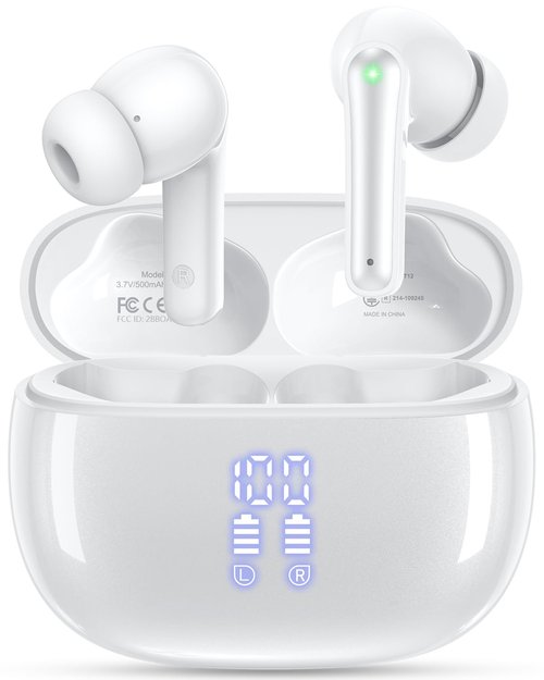 JGUG Wireless Earbuds, Bluetooth Ear Buds Headphones with LED Charging Case, Deep Bass Stereo Sound, 40 Hours Playtime, IP7, Lightweight in-Ear Earphones for iPhone Android Sports Workout