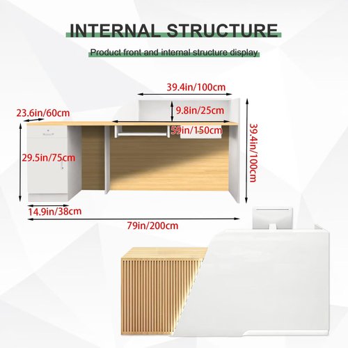 Reception Desk Counter Front Receptionist Desk Retail Room Table Lockable Storage Drawers with Led Light for Office Beauty Salon Cashier AA Left 71inch/180cm