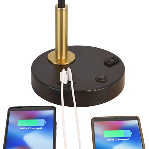 Possini Euro Design Possini Euro Keller 24" High Black and Brass Outlet and USB Desk Lamp