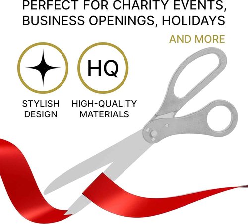 25" Giant Ribbon Cutting Scissors Silver — Heavy Duty Extra Large Grand Opening Ribbon Cutting Ceremony Scissors for Grand Openings Inaugurations Ceremonies & Special Events